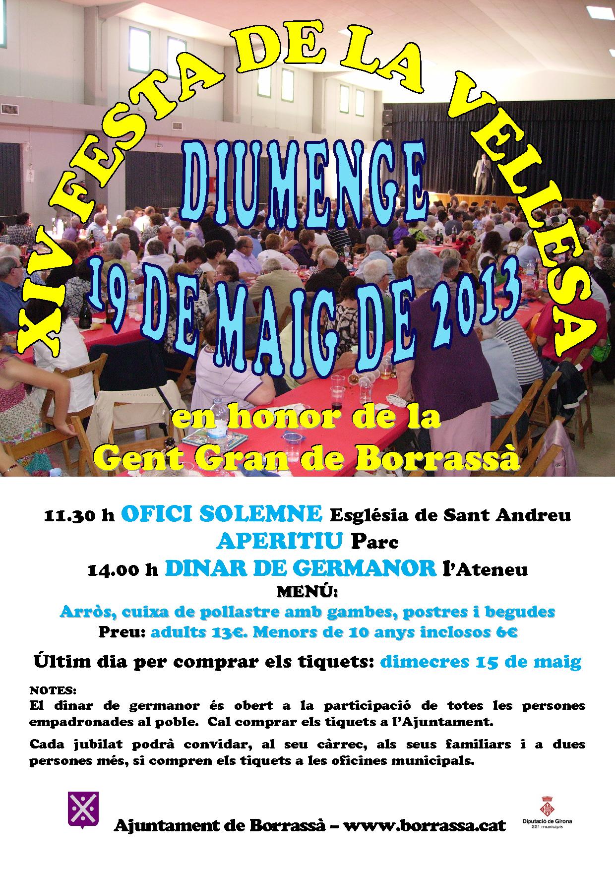 El proper diumenge 19 de maig, Borrassà retrà homenatge a la Gent Gran que viu al poble en la XIV Festa de la Vellesa.